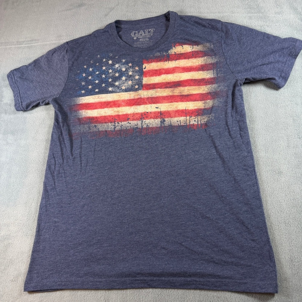 Galt Mens American Flag Graphic T-Shirt Navy Blue Heather Distressed Patriotic M